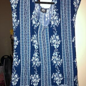 Bobeau Blue and White Cap Sleeve Blouse